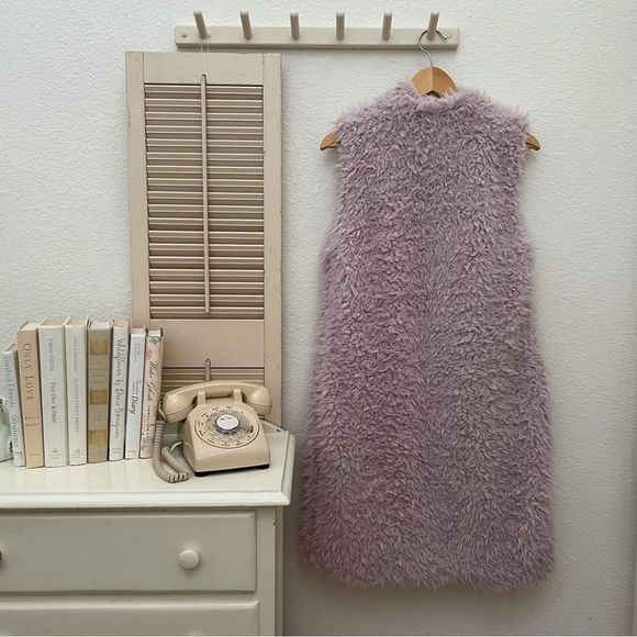 Faux Fun Fur Open Duster Vest NWT, Soft Dusty Lilac, Medium, Lined, Shag… - Picture 8 of 8